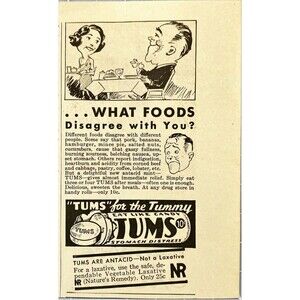 TUMS for the Tummy  "..What Foods Disagree with You?" Vintage Print Ad 1931